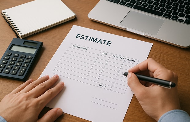 見積書に記入する様子