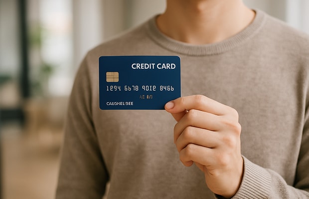 クレジットカードを持つ男性
