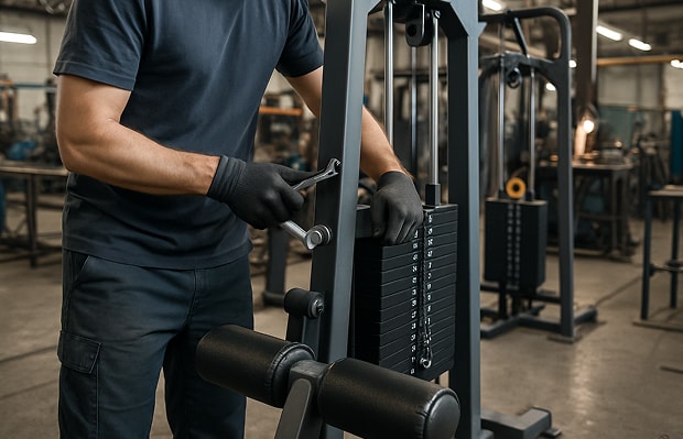 トレーニングマシンを点検する様子