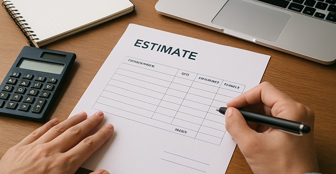 見積書に記入する様子